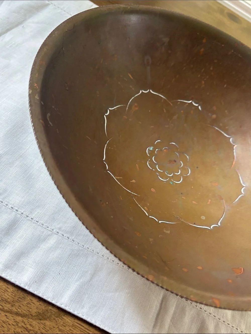 Vintage Solid Brass Lotus Flower Wood  Base MCM 11.5”